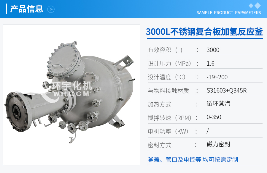 3000L不銹鋼復合板加氫工業釜